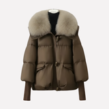 Women's Fur Jacket | Quilted Puffer Detachable Collar Ribbed Cuffs
