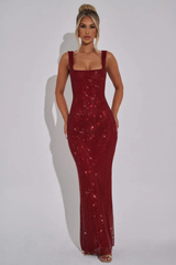 Women's Sequin Dress | Maxi Square Neckline Backless