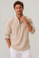 Men's Henley Shirt | Grandad Collar Long Sleeve Linen