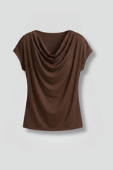 Women's Cowl Neck Top | Draped Front Short Sleeve Relaxed Fit