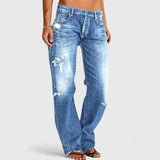 Women's Wide Leg Jeans | Distressed Denim Low-Rise Relaxed Fit
