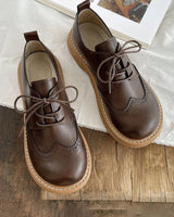 Women's Brogue Oxford Shoe | Round Toe Wingtip Lace Up Leather
