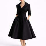 Women's Cocktail Dress | Midi Length Wrap Neckline Three-Quarter Sleeve