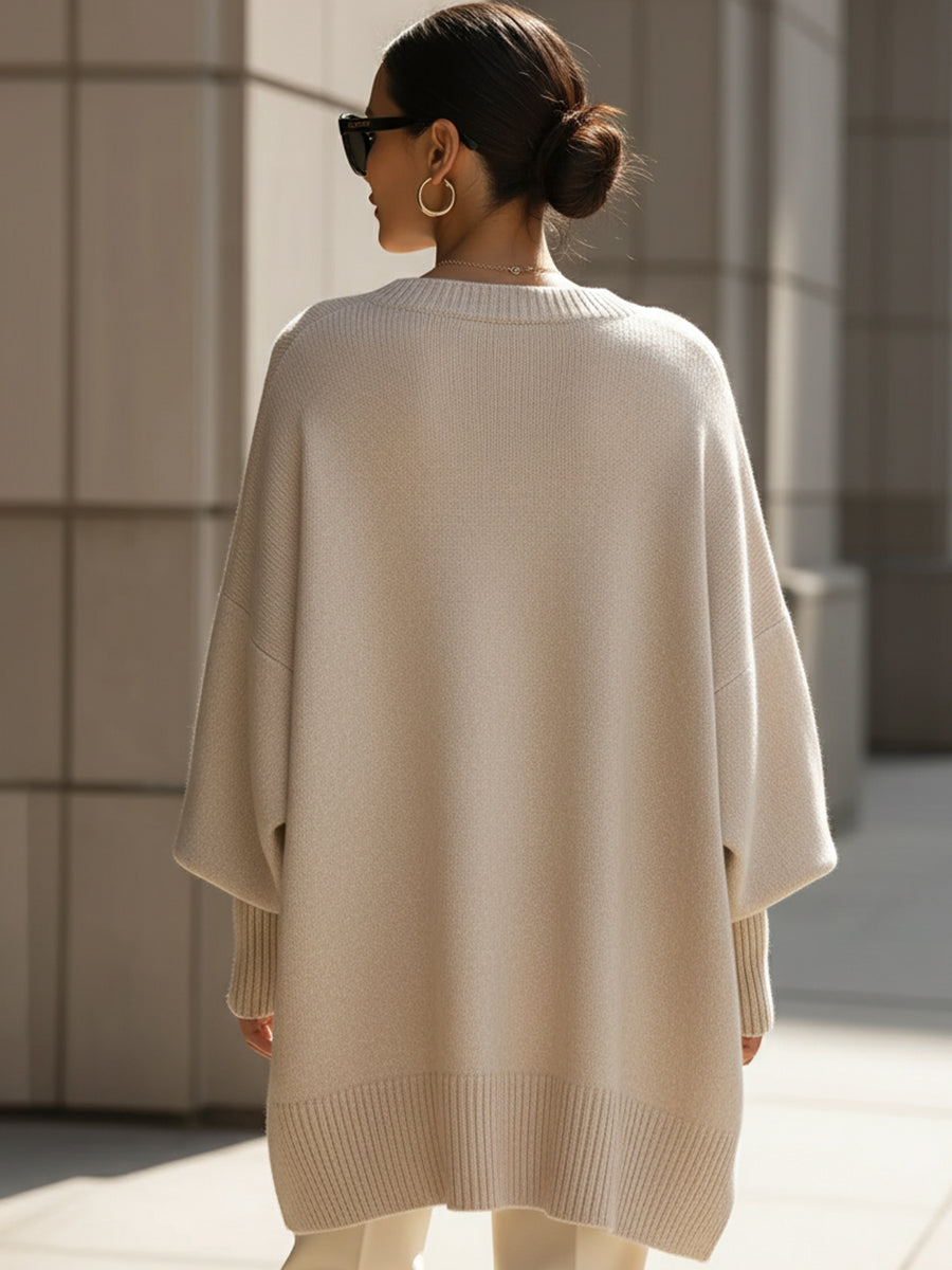 Women's Sweater | Poncho Style Batwing Sleeve Knit Asymmetric Hem