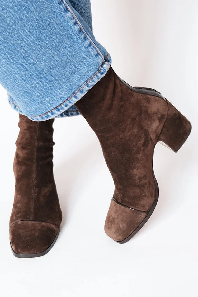 Women's Boots | Square Toe Block Heel Suede Side Zip