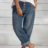 Women's Baggy Jeans | Relaxed Fit Button Fly Rolled Hem