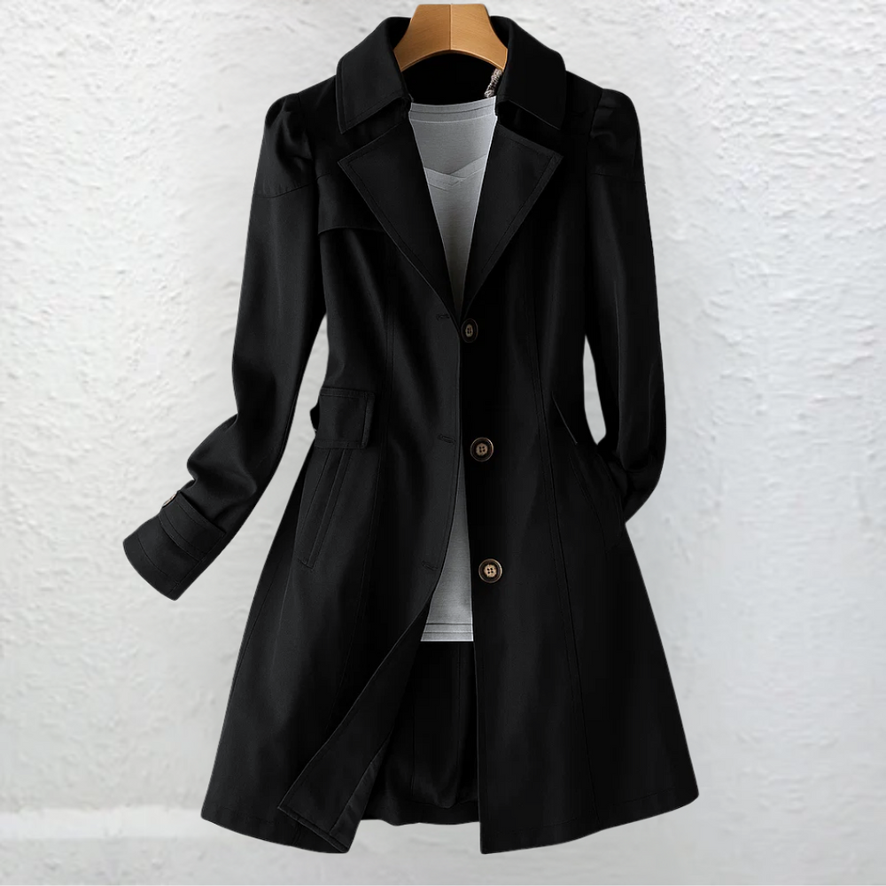 Women's Trench Coat | Notched Collar Belted Waist Button Closure Mini Length