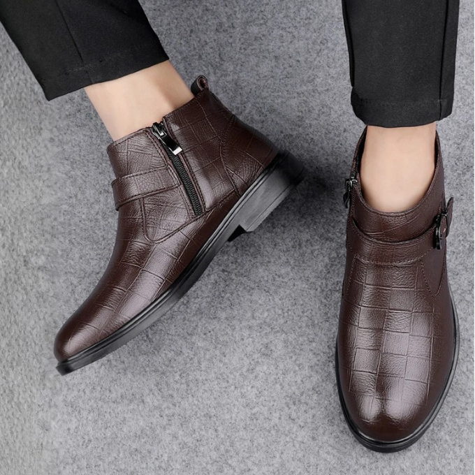 Men's Boots | Crocodile Leather Buckle Zip Closure