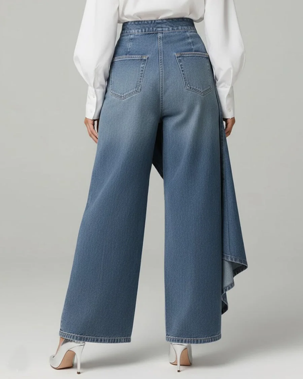 Women's Wide Leg Jeans | Wrap Front Button Closure High Waist Denim
