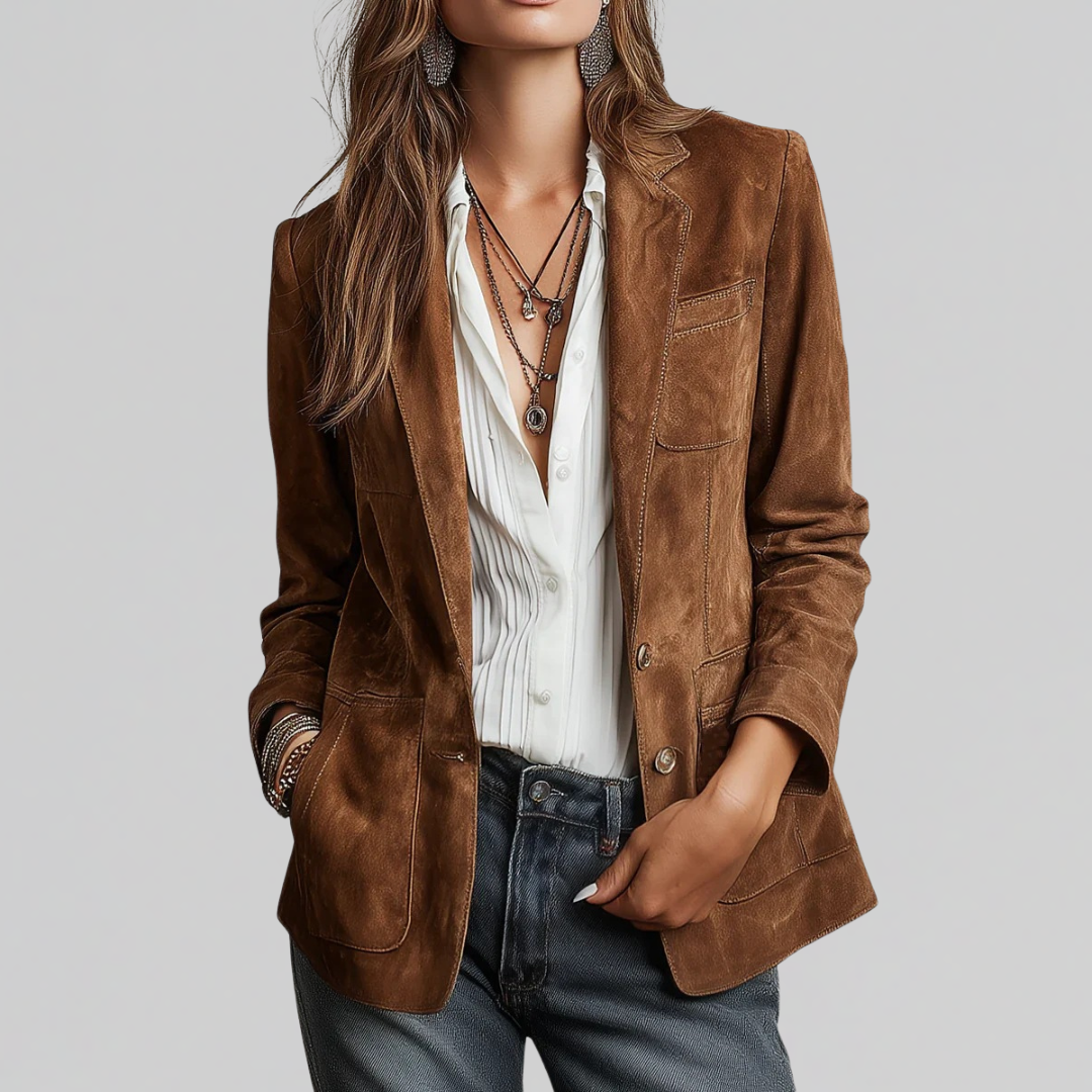 Women's Blazer | Suede Notched Lapel Tailored Fit Button-Front