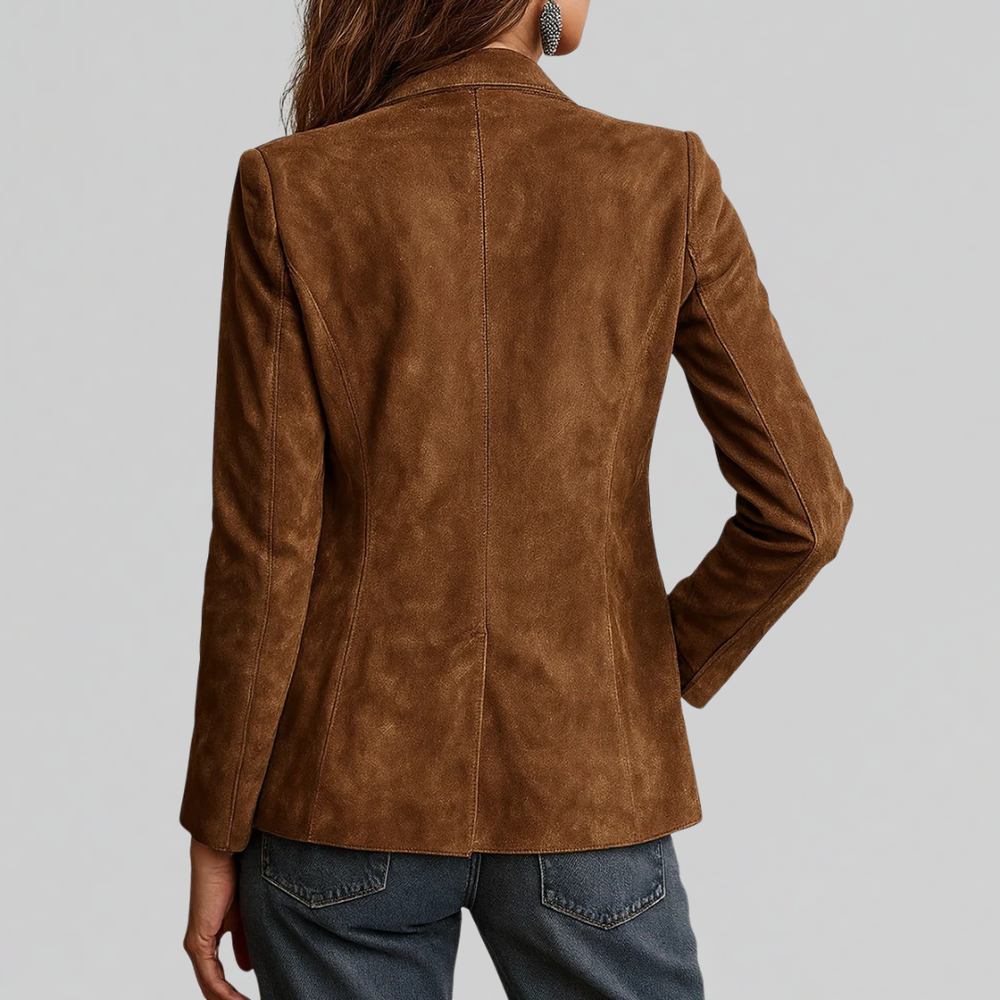 Women's Blazer | Suede Notched Lapel Tailored Fit Button-Front