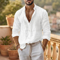 Men's Linen Shirt | Collared Long Sleeve Button Closure