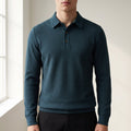 Men's Polo Shirt | Textured Knit Collar Long Sleeve