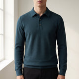 Men's Polo Shirt | Textured Knit Collar Long Sleeve