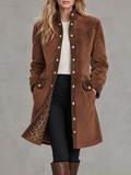Women's Peacoat | Mid-Length Button Front Fleece Patchwork
