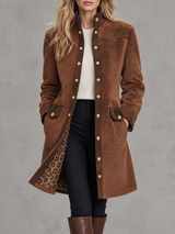 Women's Peacoat | Mid-Length Button Front Fleece Patchwork