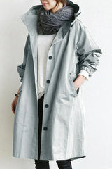 Women's Trench Coat | Hooded Button Closure Long