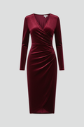 Women's Long Sleeve Dress | Midi Length V Neckline Velvet Wrap