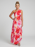 Taya | One Shoulder Pleated Bodice Midi Dress
