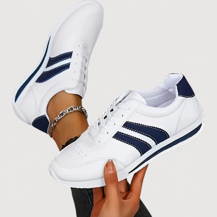Sneakers For Women | Lace Up Round Toe Cushioned Sole Panel Stripe
