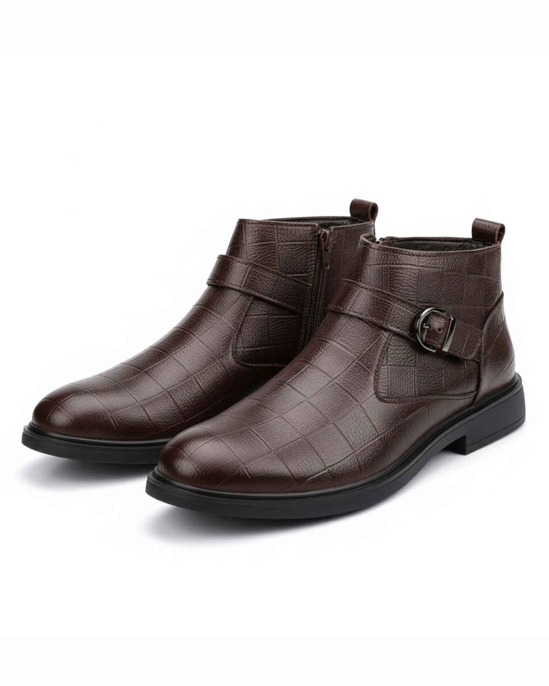 Men's Boots | Crocodile Leather Buckle Zip Closure