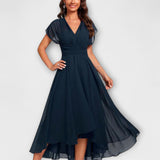 Women's Cocktail Dress | Midi High-Low V-Neck Flutter Sleeve