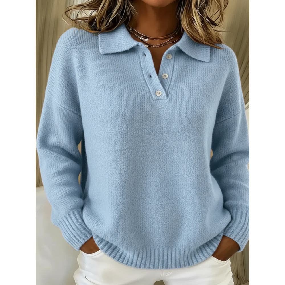 Women's Polo Shirt | Polo Collar Long Sleeve Knit Relaxed