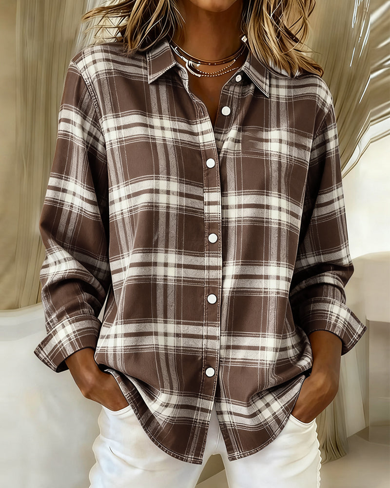 Women's Flannel Blouse | Plaid Long Sleeve Collared Button Front