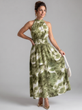 Olivia | Gathered Waist Abstract Print Midi Dress