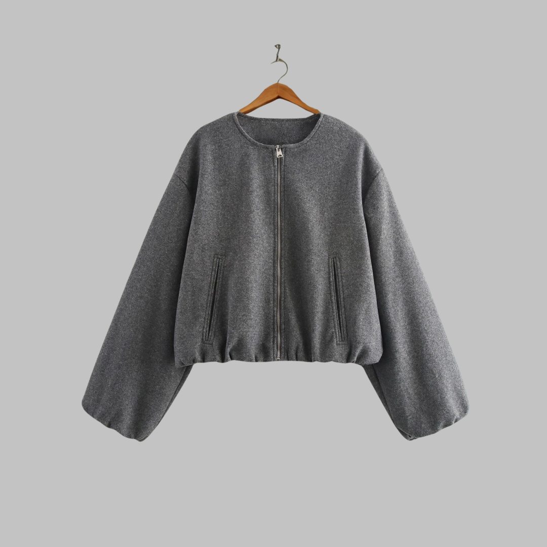 Women's Letterman Jacket | Cropped Boxy Full-Zip Round Neck Wool-Blend