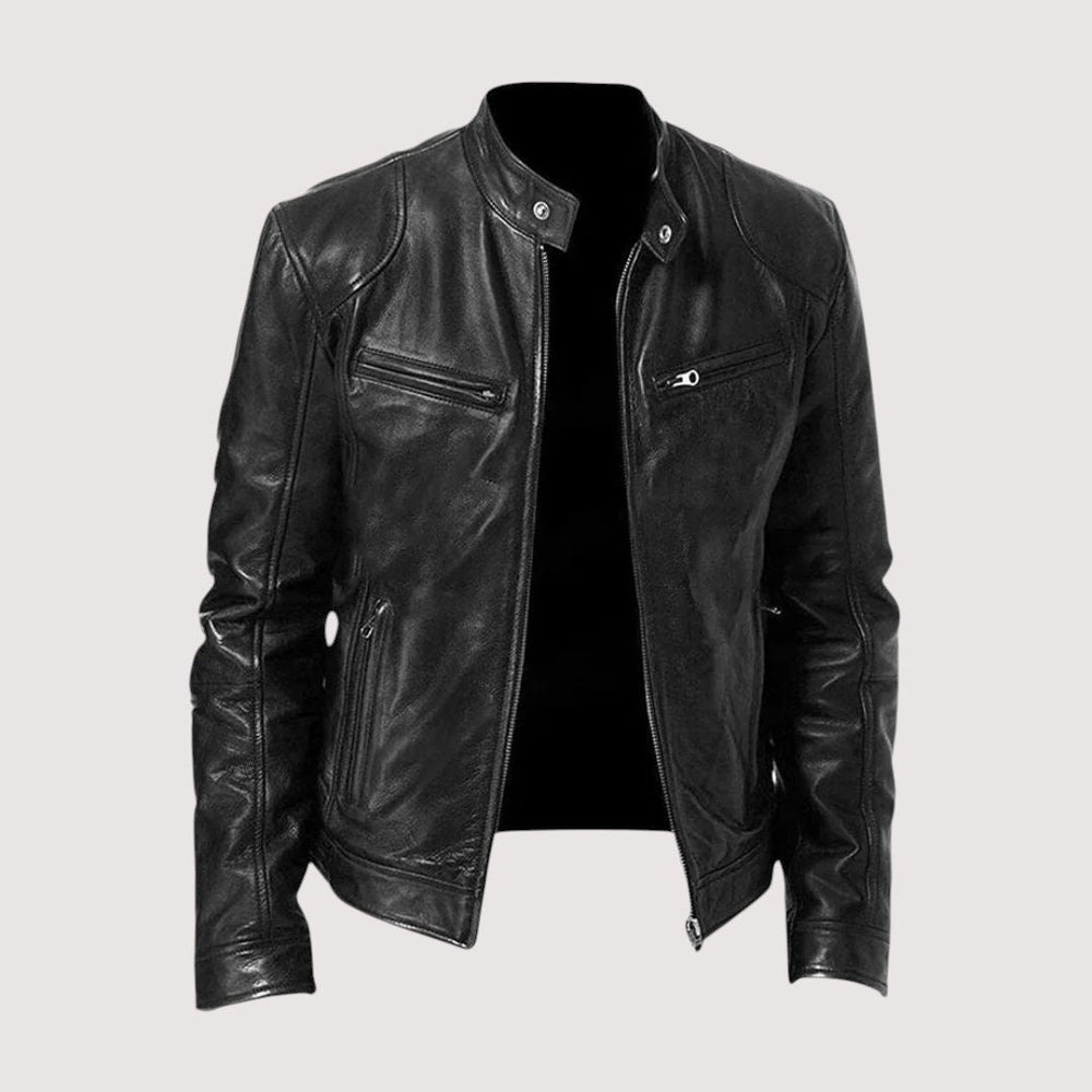 Men's Leather Jacket | Zip Closure Stand Collar Long Sleeves