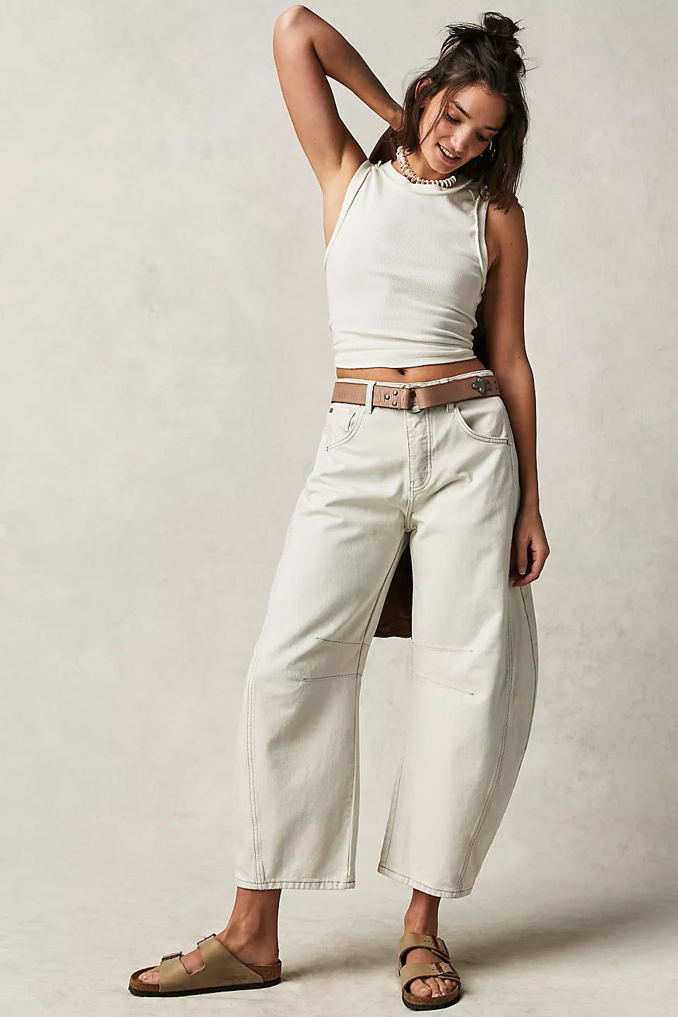 Women's Barrel Jeans | High Waist Wide Leg Stretch Denim