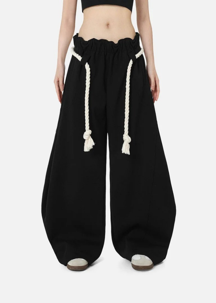 Women's Wide Leg Sweats | Barrel Silhouette Elastic Waist Rope Drawstring