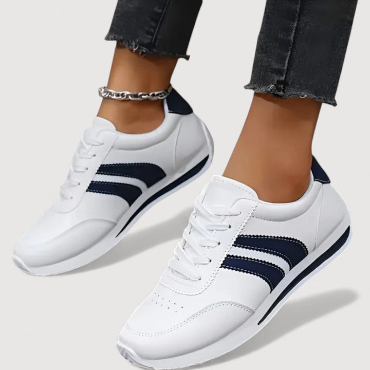 Sneakers For Women | Lace Up Round Toe Cushioned Sole Panel Stripe