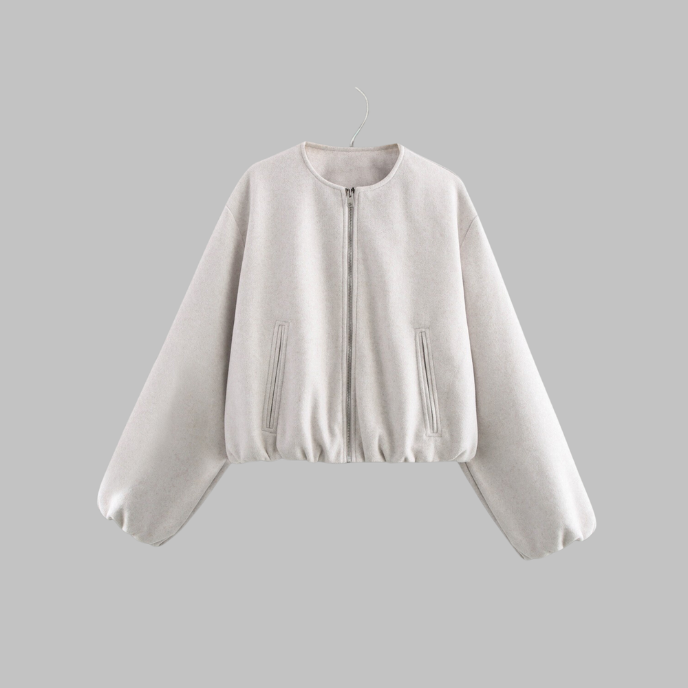 Women's Letterman Jacket | Cropped Boxy Full-Zip Round Neck Wool-Blend