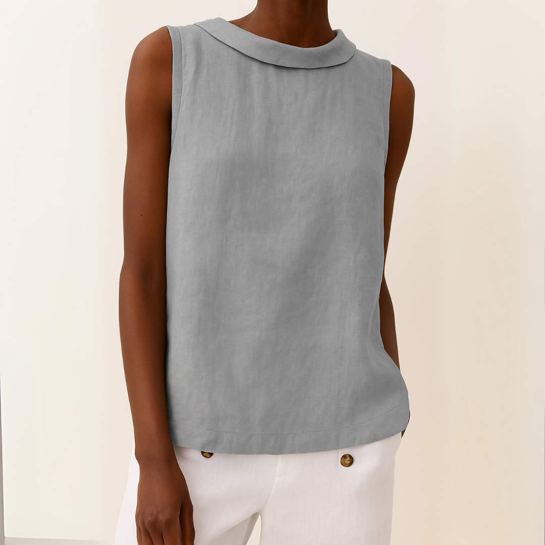 Women's Top | Roll Collar Sleeveless Linen
