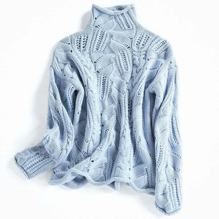 Women's Cashmere Sweater | Turtleneck Cable Knit Long Sleeve Relaxed Fit