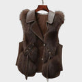 Women's Fur Vest | Lapel Collar Double Breasted Lace Detail