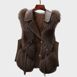 Women's Fur Vest | Lapel Collar Double Breasted Lace Detail