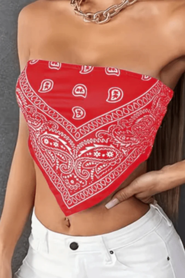 Women's Tube Top | Strapless Bandeau Paisley Print Asymmetrical