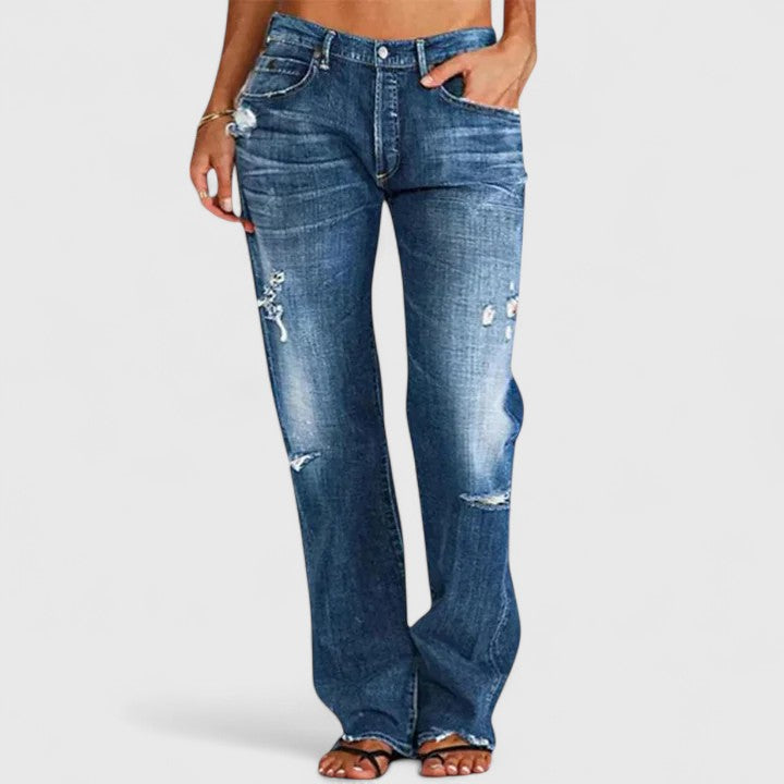 Women's Wide Leg Jeans | Distressed Denim Low-Rise Relaxed Fit