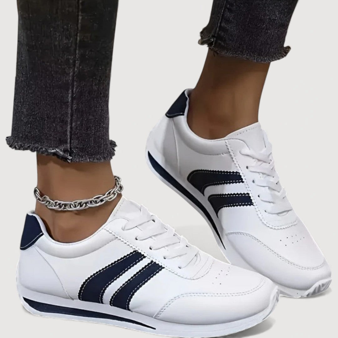 Sneakers For Women | Lace Up Round Toe Cushioned Sole Panel Stripe
