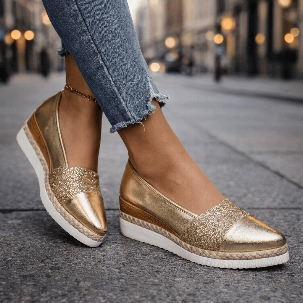 Women's Sneakers | Wedge Sole Glitter Pointed Toe Slip-On