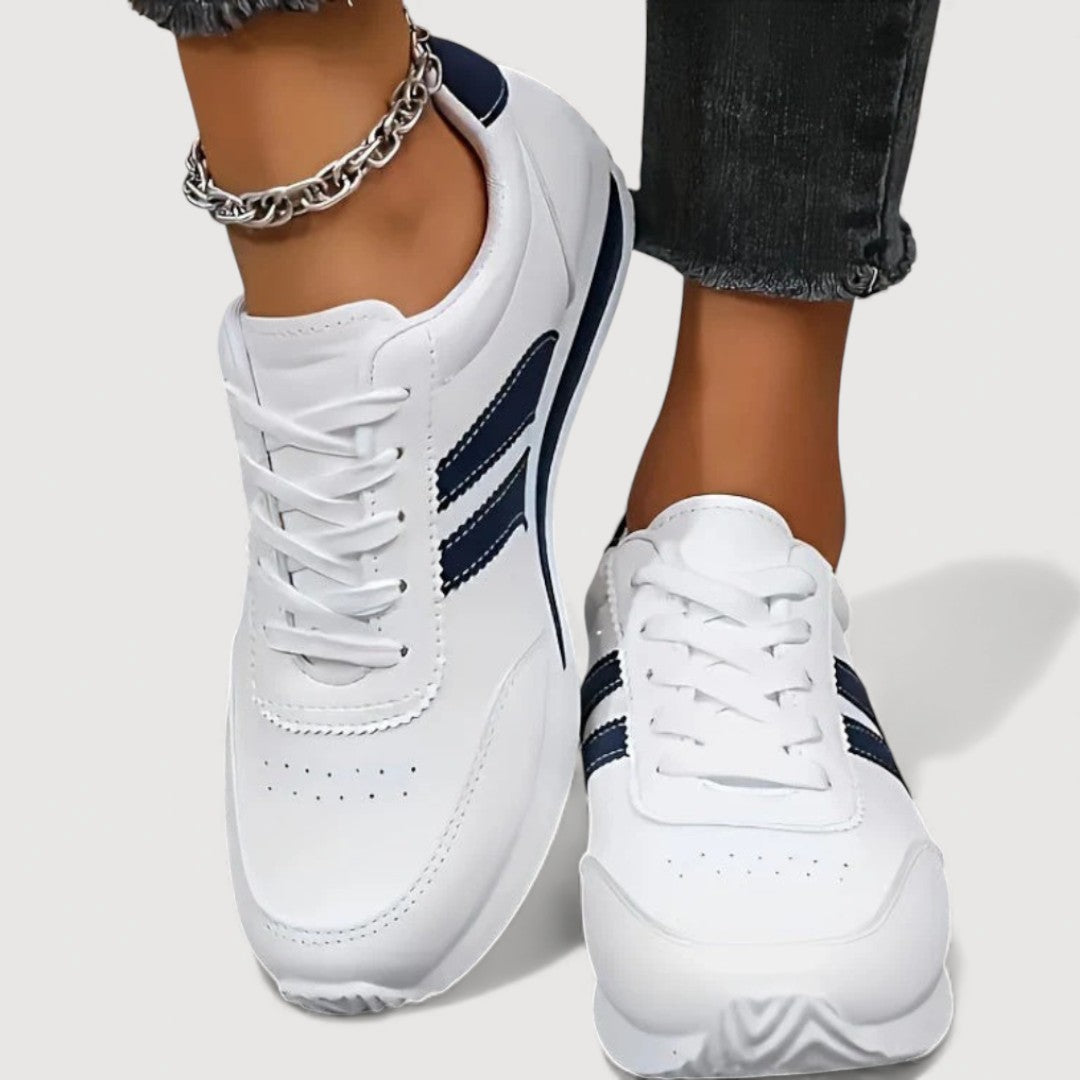 Sneakers For Women | Lace Up Round Toe Cushioned Sole Panel Stripe