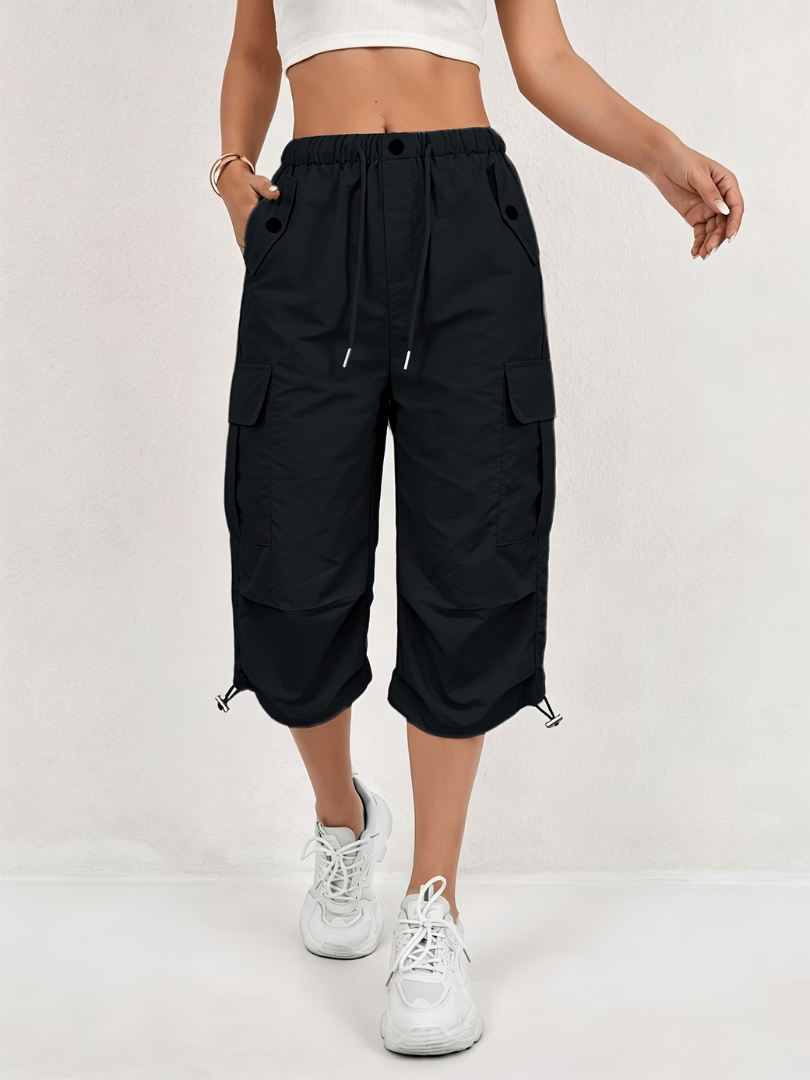 Women's Cargo Pants | Capri Length Elastic Waist Drawstring Multi Pocket