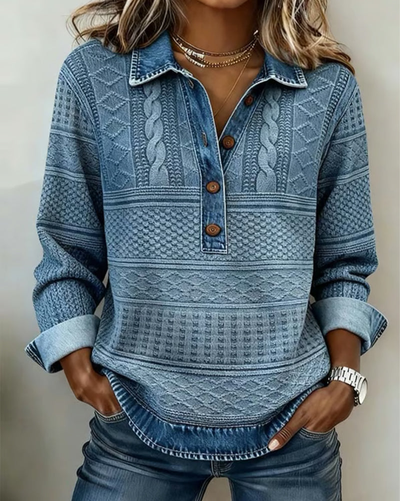 Women's Hoodie | Cable Knit Collared Half Button Long Sleeve