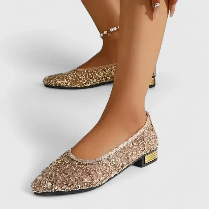 Women's Ballet Flats | Pointed Toe Lace Mesh Slip-On Low Heel