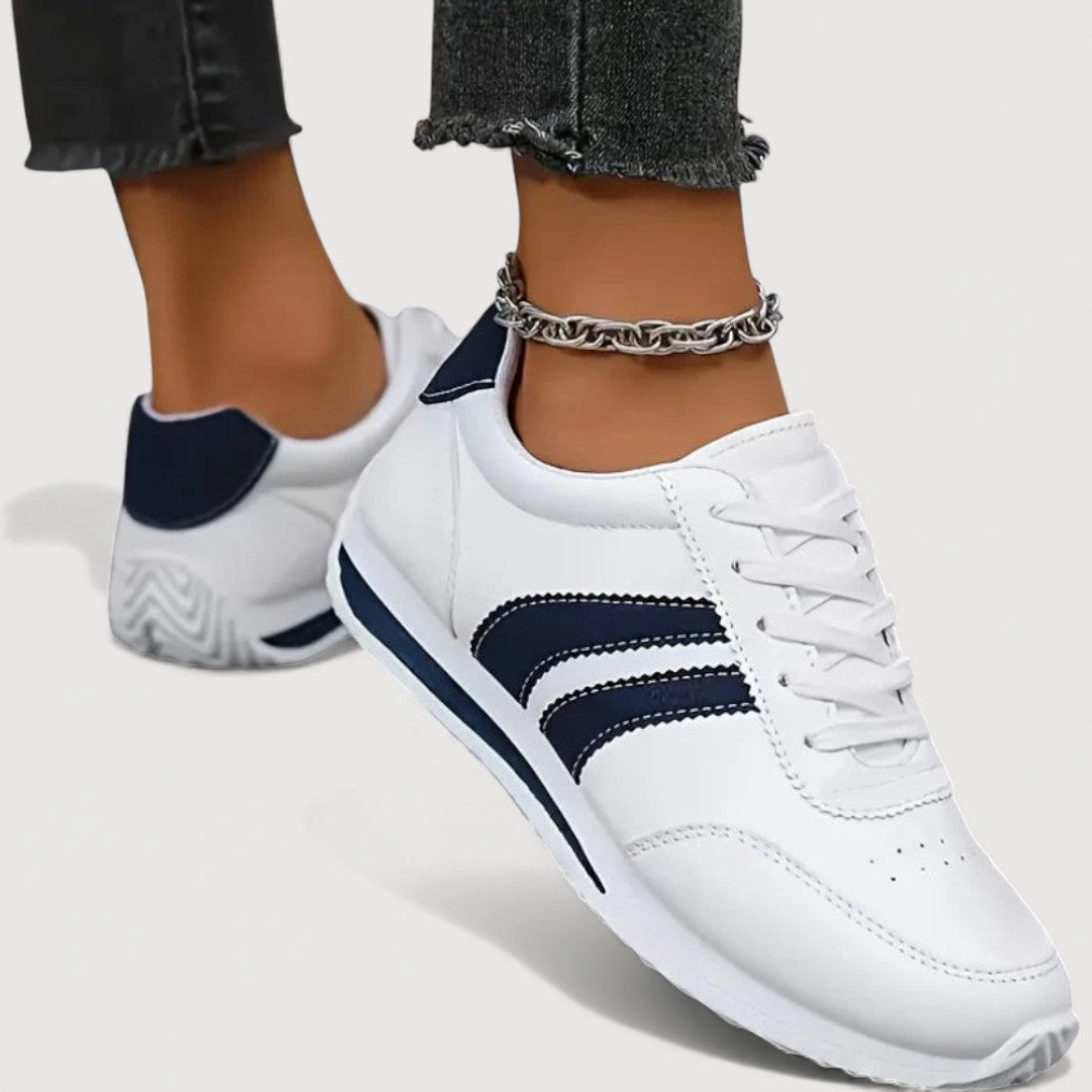 Sneakers For Women | Lace Up Round Toe Cushioned Sole Panel Stripe