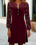Women's Christmas Dress | Midi Sequin Sleeves Button Closure Velvet