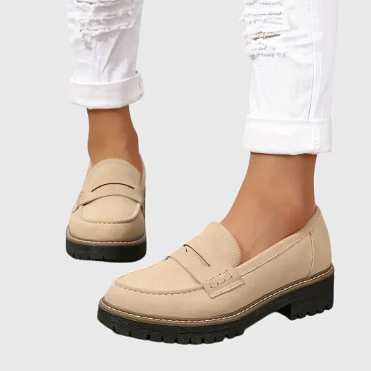 Women's Loafers | Round Toe Suede Penny Strap Lug Sole